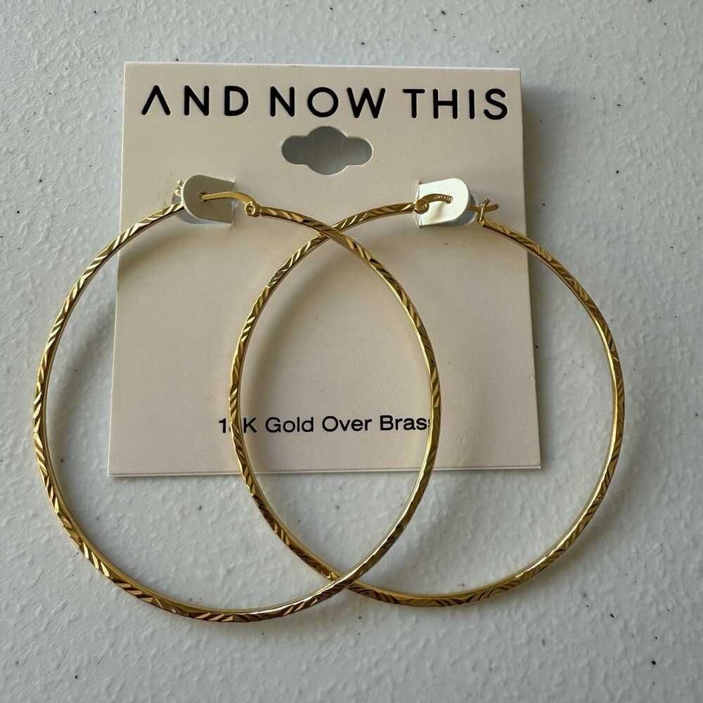 NWT And Now This 18k gold over brass diamond-cut Maxi Large hoop earrings